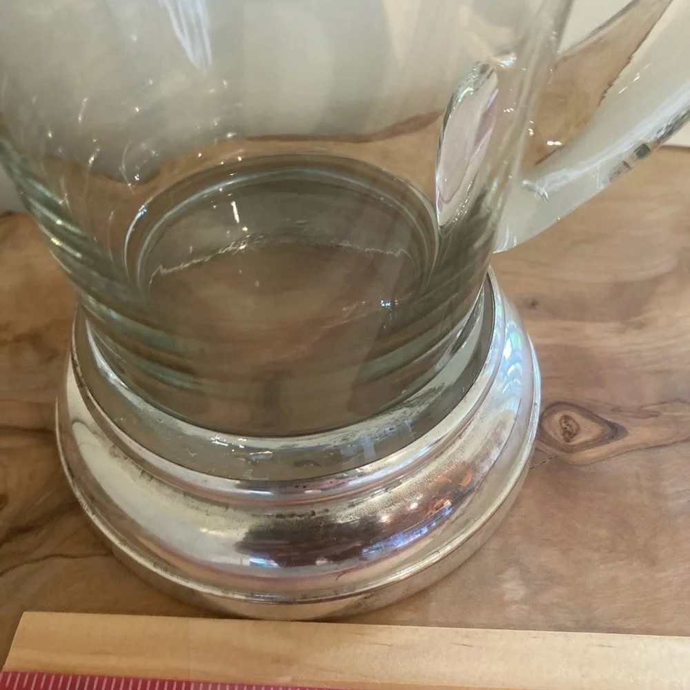 VTG MCM Clear Blown Glass Martini/Coctail Pitcher With Silver Base